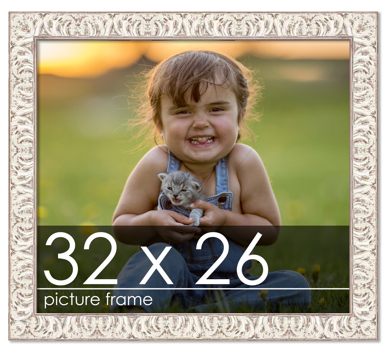 26x32 Refined Picture Frame with UV-Resistant Acrylic & Acid Free Backing, Available in 5 Finishes - Black, Blue, Gold, Silver, and White